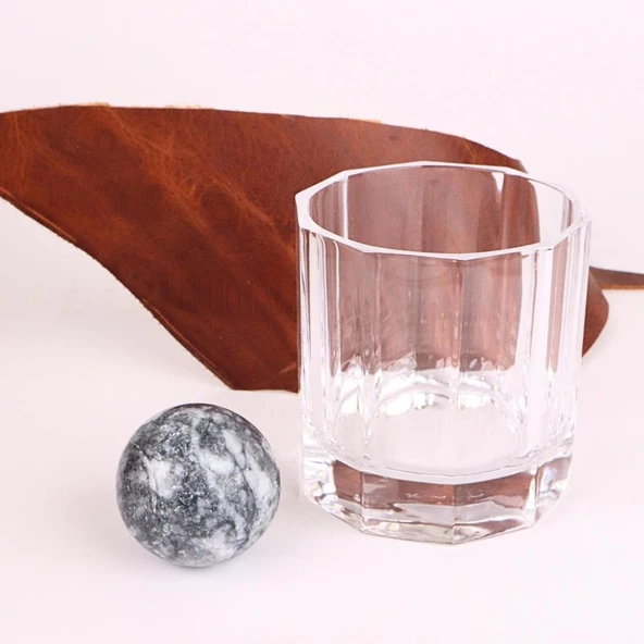 Churchill Viski Bardağı ve Bej Küre Mermer Viski Taşı Sandıklı - 5