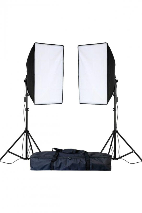 Softbox 50x70 Paraflaş Tek Duylu Sürekli işık 200cm ayak 2 li set