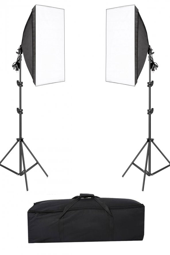 Softbox 50x70 Paraflaş Tek Duylu Sürekli işık 200cm ayak 2 li set - 2