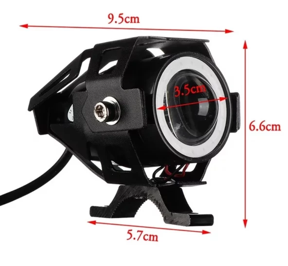 U7 Motosiklet Sis Farı Mercekli Büyük Kafesli Mavi Angel Çakarlı - 3
