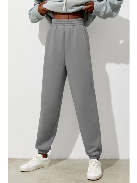Madmext Kadın Boyalı Gri Comfort Fit Eşofman Altı MG1353