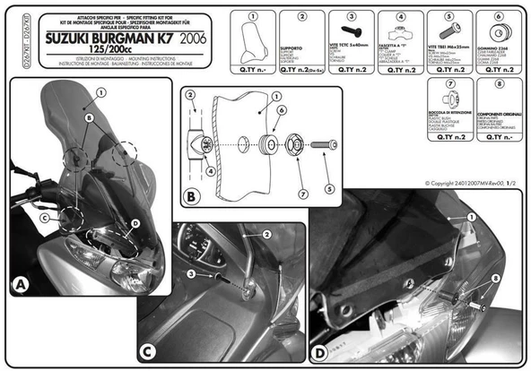 Givi D267KIT Suzuki Burgman 125-200 Abs (14-20) Rüzgar Siperlik Bağlantı