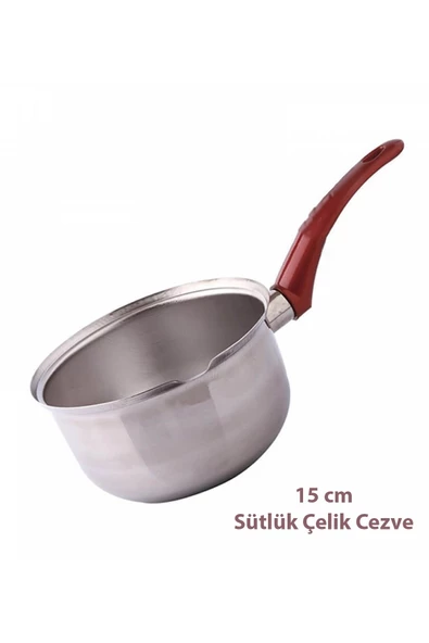 Paslanmaz Çelik Büyük Boy Sosluk (Sütlük) Cezve Koçerola 15 Cm