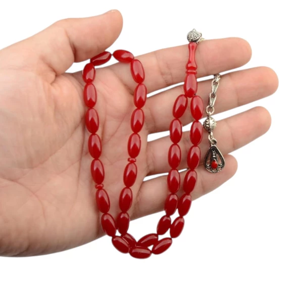 Osmanlı Benzetmesi Alpaka Püsküllü 12x7 mm Kapsül Kesim Sıkma Kehribar Tesbih - Resim 2