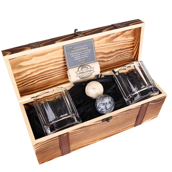 2 Adet Churchill Viski Bardağı ve 2'li Küre Mermer Granit Viski Taşı Sandıklı - 2