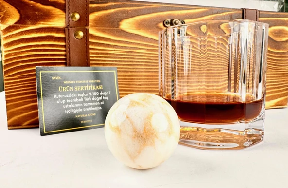 2 Adet Churchill Viski Bardağı ve 2'li Küre Mermer Granit Viski Taşı Sandıklı - 4