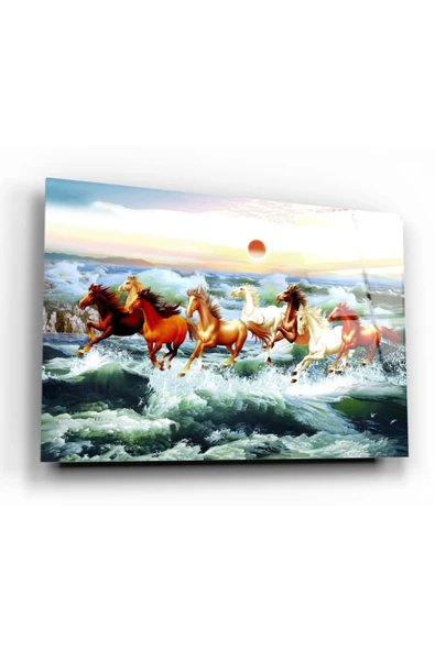 Koşan Atlar Dekoratif ve Modern Cam Tablo ürün görseli