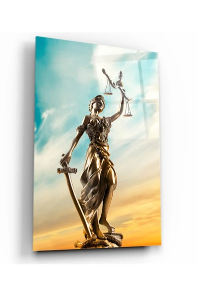 Themis Heykeli Dekoratif ve Modern Cam Tablo