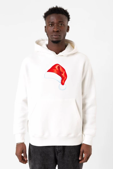 Watercolor Christmas Hat Beyaz Erkek 3ip Kapşonlu Sweatshirt