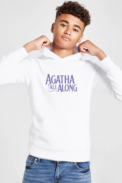 Agatha All Along Lettern Beyaz Çocuk 3ip Kapşonlu  Sweatshirt