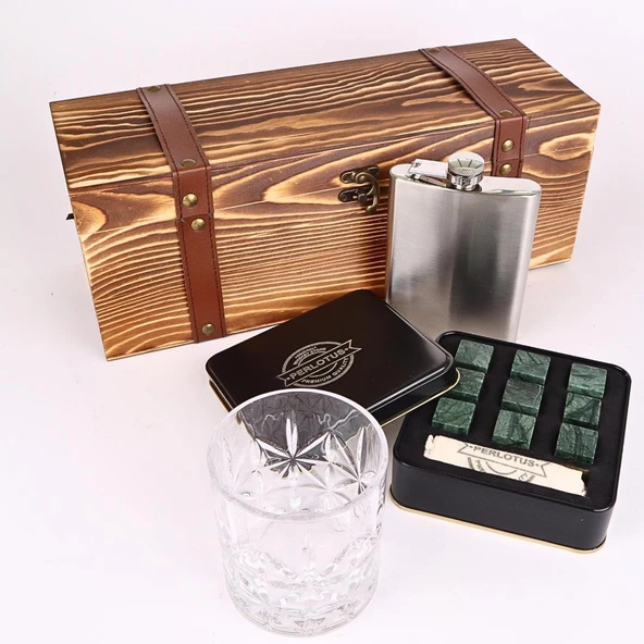 Paris Viski Bardağı 9 Adet Viski Taşı 8 Oz Cep Matarası Sandıklı Set - 4