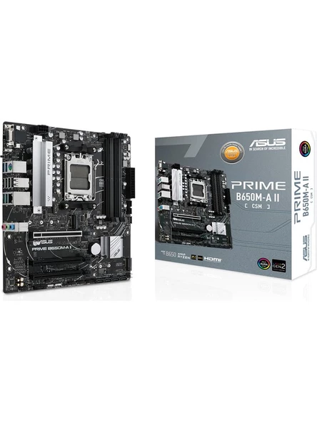 Asus Prıme B650M-A Iı-Csm Amd B650 Am5 Ddr5 6400 Dp Hdmı Vga Çift M2 Usb3.2 Aura Rgb 2.5Gbit Lan Matx (Prıme B650M-A Iı-Csm) Anakart