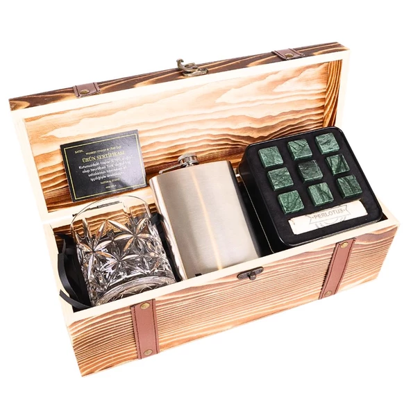 Paris Viski Bardağı 9 Adet Viski Taşı 8 Oz Cep Matarası Sandıklı Set - 2