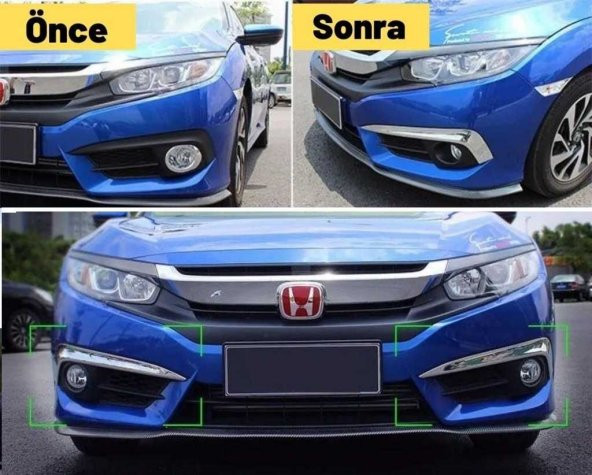 Honda Civic FC5 Krom sis Kaplaması (İTHAL) Sis Çerçevesi 2019+