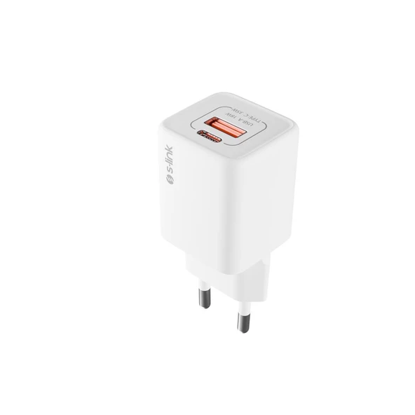 S-link SL-ECG35 Type USB-C 35W PD + 18W USB QC 3.0 GAN PD/PPS Beyaz Hızlı Ev Şarj Adaptörü - Resim 2
