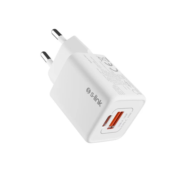 S-link SL-ECG35 Type USB-C 35W PD + 18W USB QC 3.0 GAN PD/PPS Beyaz Hızlı Ev Şarj Adaptörü - Resim 4
