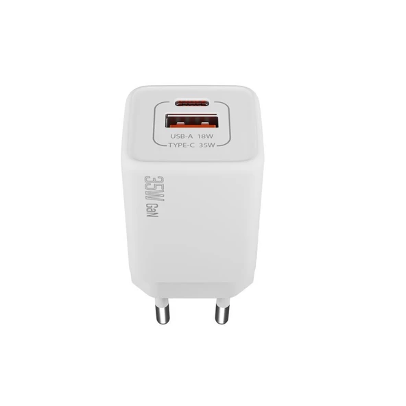 S-link SL-ECG35 Type USB-C 35W PD + 18W USB QC 3.0 GAN PD/PPS Beyaz Hızlı Ev Şarj Adaptörü - Resim 5