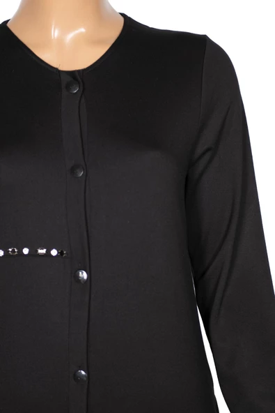 New Shine Kadın Kutlu Büyük Beden Çelikli Yan Cepli Siyah Kap Ceket - 2