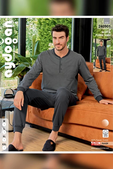 Aydoğan Erkek Okan 2 iplik Patlı Koton Antrasit Pijama Takım 0901 - 3