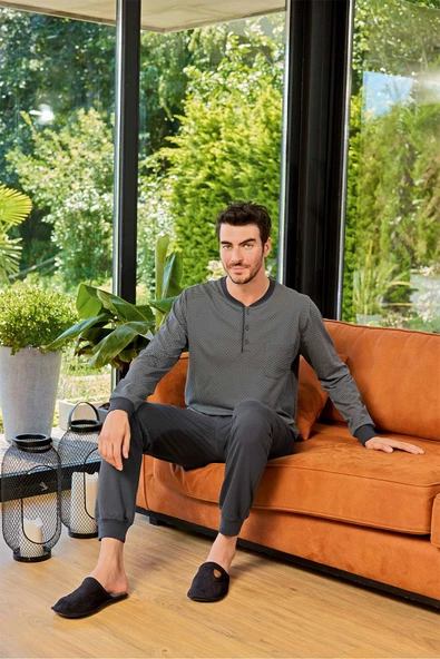 Aydoğan Erkek Okan 2 iplik Patlı Koton Antrasit Pijama Takım 0901