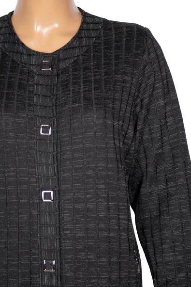 Hesna Kadın Nurel Büyük Beden Kışlık Kare Çıtçıtlı Siyah Pardesü - Resim 2