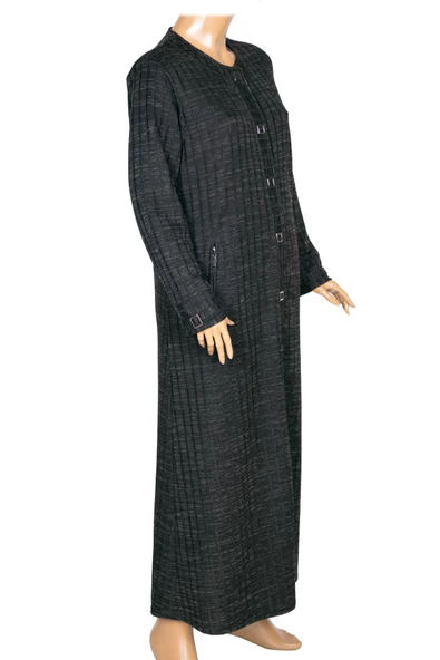 Hesna Kadın Nurel Büyük Beden Kışlık Kare Çıtçıtlı Siyah Pardesü - Resim 3