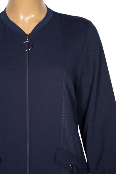 Elele Kadın Azel Büyük Beden Krep Yan Cepli Spor Lacivert Kap Ceket - 2