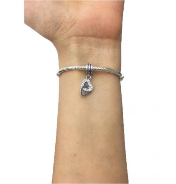 Bileklik ve Kolye Kilitli Kalpler Sallantılı Gümüş Kaplama Charm - 2