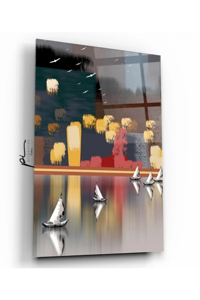 Soyut Şehir Dekoratif ve Modern Cam Tablo ürün görseli 1