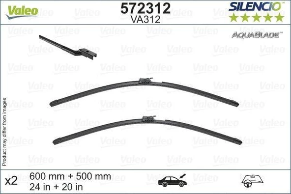 Valeo Silencio AquaBlade Flat Blade VA312 X2 600 500 mm VOLVO V60 06/18 ISITMA ÖZELLİKLİ