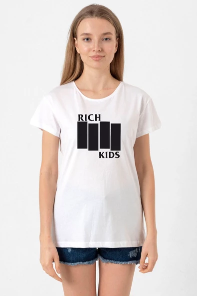 G-Dragon Rich Kids Beyaz Kadın Bisikletyaka Tshirt
