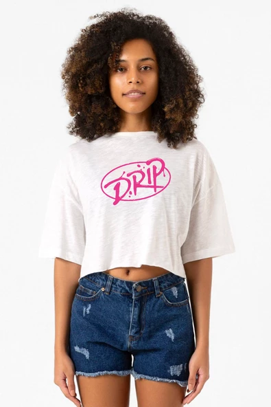 Babymonster Drip Beyaz Kırçıllı Kadın Crop Tshirt
