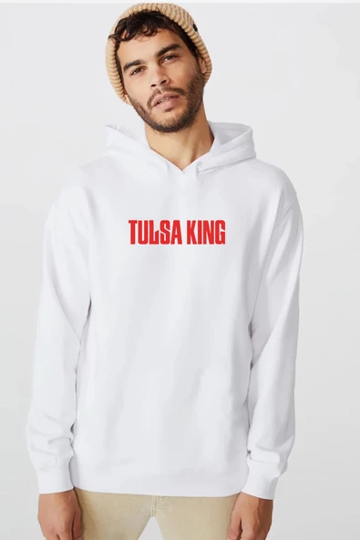 Tulsa King Lettern Beyaz Erkek 3ip Kapşonlu  Sweatshirt