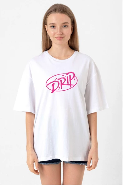 Babymonster Drip Beyaz Kadın Oversize Tshirt