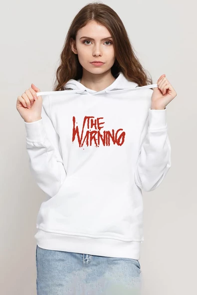The Warning Logo Beyaz Kadın 3ip Kapşonlu Sweatshirt