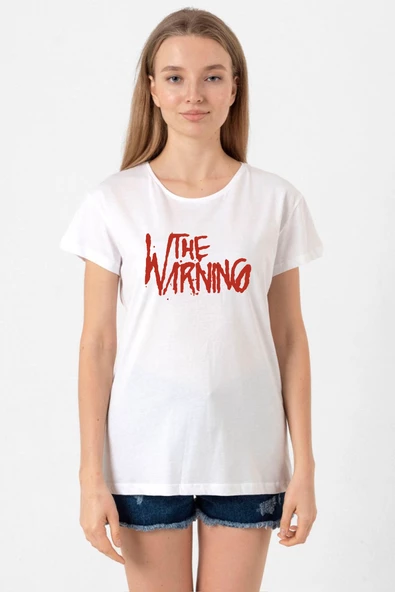 The Warning Logo Beyaz Kadın Bisikletyaka Tshirt