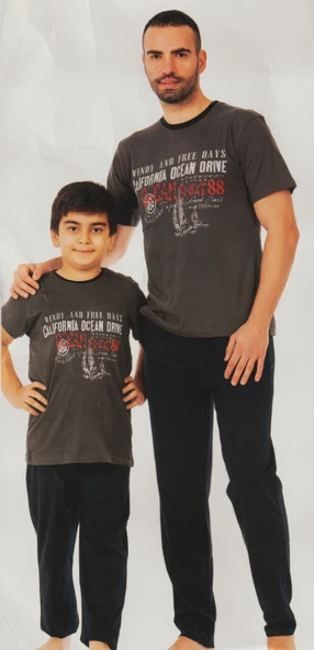 Erkek Çocuk Kısa Kol , Uzun Pantolonlu Penye Pijama Takım M00679 - 3