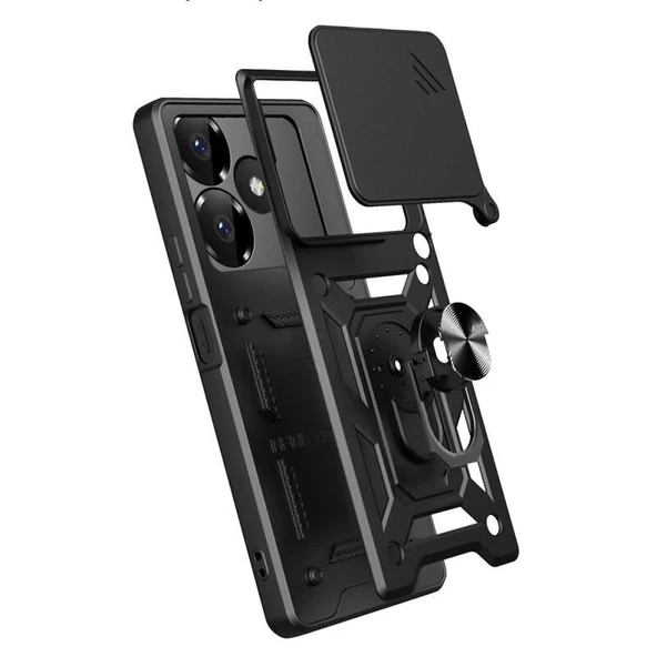 Smody Xiaomi Redmi 13 4G Kılıf Kamera Korumalı Sürgülü Yüzüklü Standlı Tank - 5