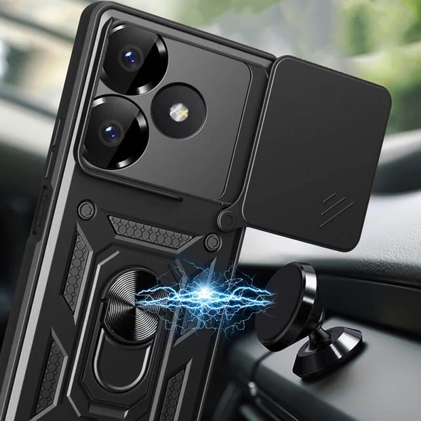 Smody Xiaomi Redmi 13 4G Kılıf Kamera Korumalı Sürgülü Yüzüklü Standlı Tank - 3