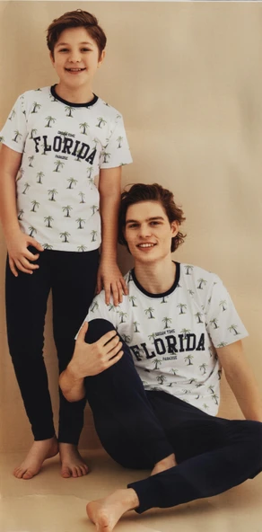 Erkek Çocuk Kısa Kol , Uzun Pantolonlu Penye Pijama Takım M00679 - 12