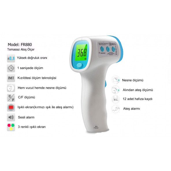 Temassız Ateş Ölçer Alından Ölçer fr880 - Resim 4