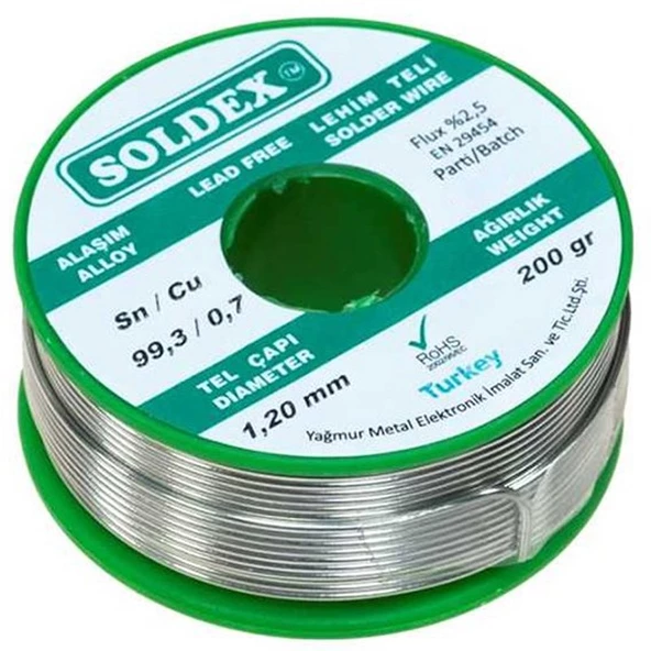 KURŞUNSUZ SOLDEX 200 GR 1.2 MM KURŞUNSUZ LEHİM TELİ SN 99.3 / CU 0.7