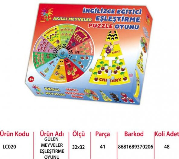 Laço Kids - Eğitici Eşleştirme Puzzle Oyunu - (31x31 cm 41 Parça) Akıllı Meyveler LC020