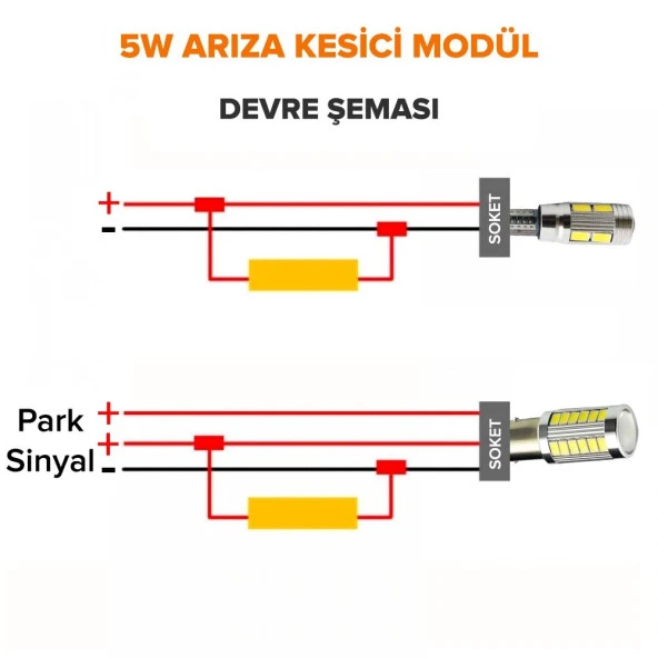 T10 Dipsiz Ampul Led Arıza Kesici 5W Taş Modüllü - 3
