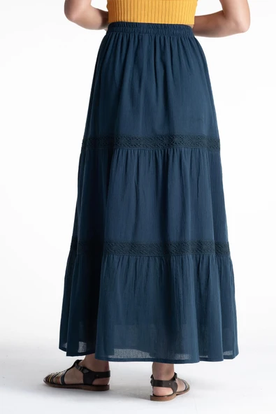 Uzun Şile Bezi Dantelli Yazlık Etek Petrol Ptrl S/M Petrol - 3