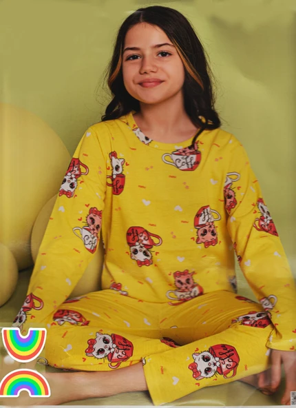 Kız Çocuk Penye Pijama Takım M00680 - Resim 6