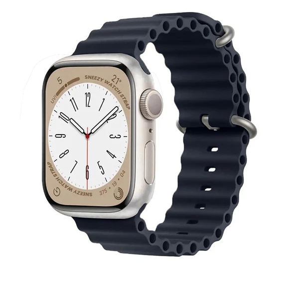 Apple Watch 42mm 44mm 45mm Seri 1 2 3 4 5 6 7 8 Se Uyumlu Seaflex Ocean Silikon Kordon  Midnight