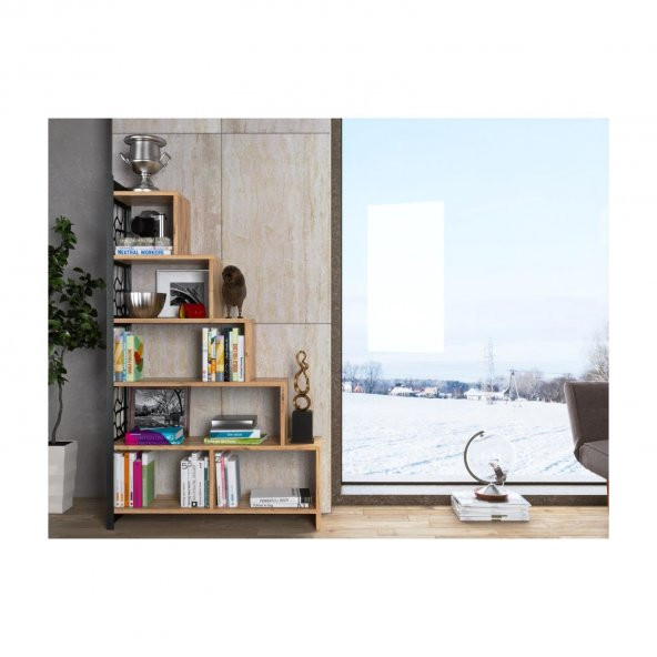 Woodn Love Silva Metal Merdiven Kitaplık - Atlantik Çam / Siyah - 9