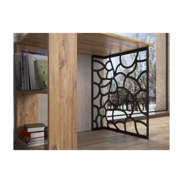 Woodn Love Asya 2 Raflı Metal Ayaklı Çalışma Masası - Atlantik Çam / Siyah - 11