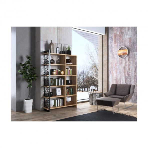 Woodn Love Dante Geniş Metal Kitaplık - Atlantik Çam / Siyah - 2